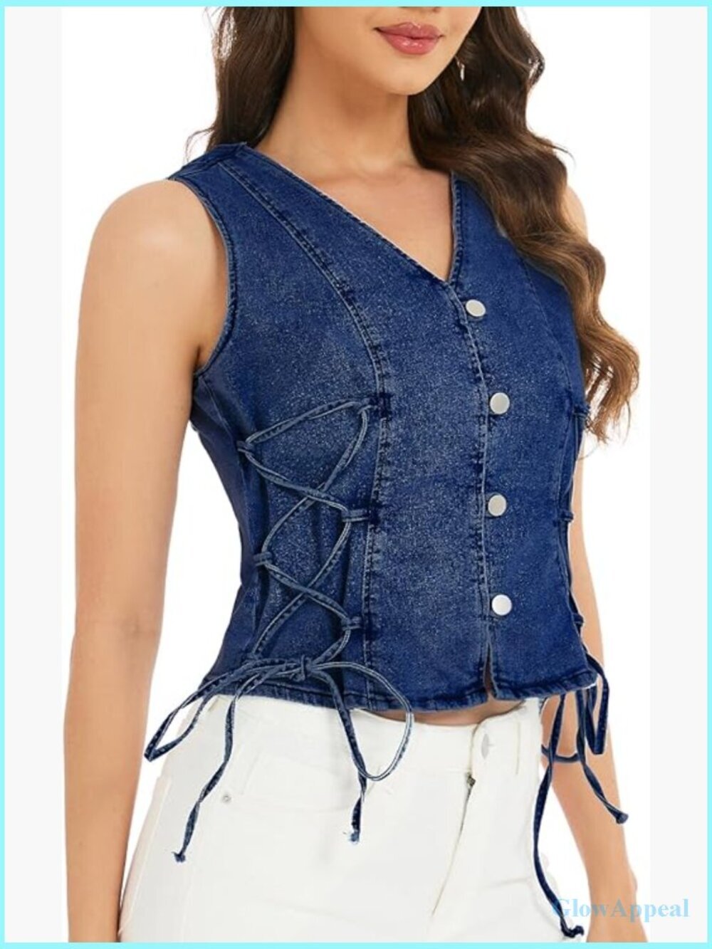 Sleeveless Lace Up Denim Vest Button Down Crop Jean Top Y2K